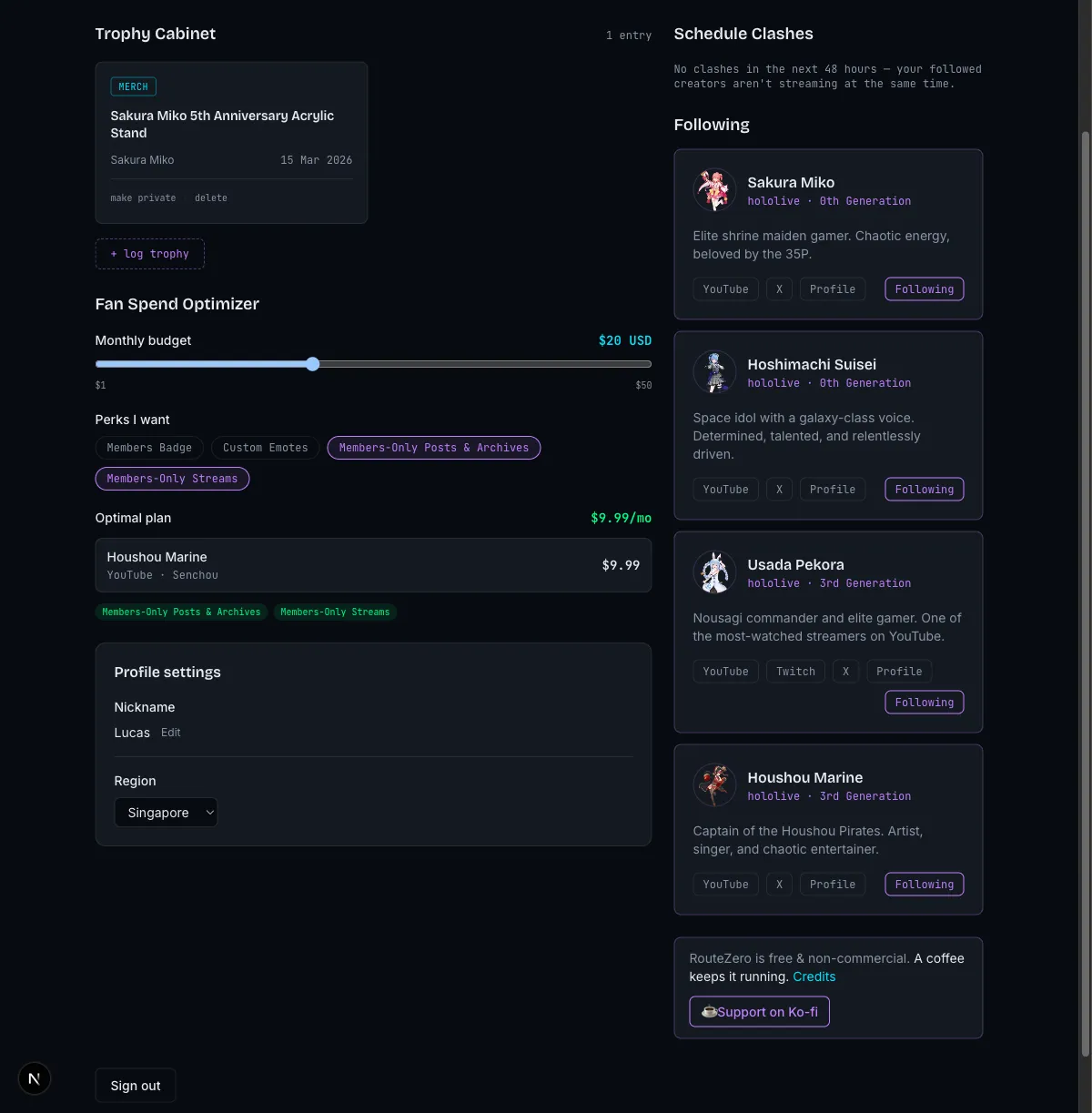 The Fan Spend Optimizer with a budget slider, selected perks, and a recommended membership plan.